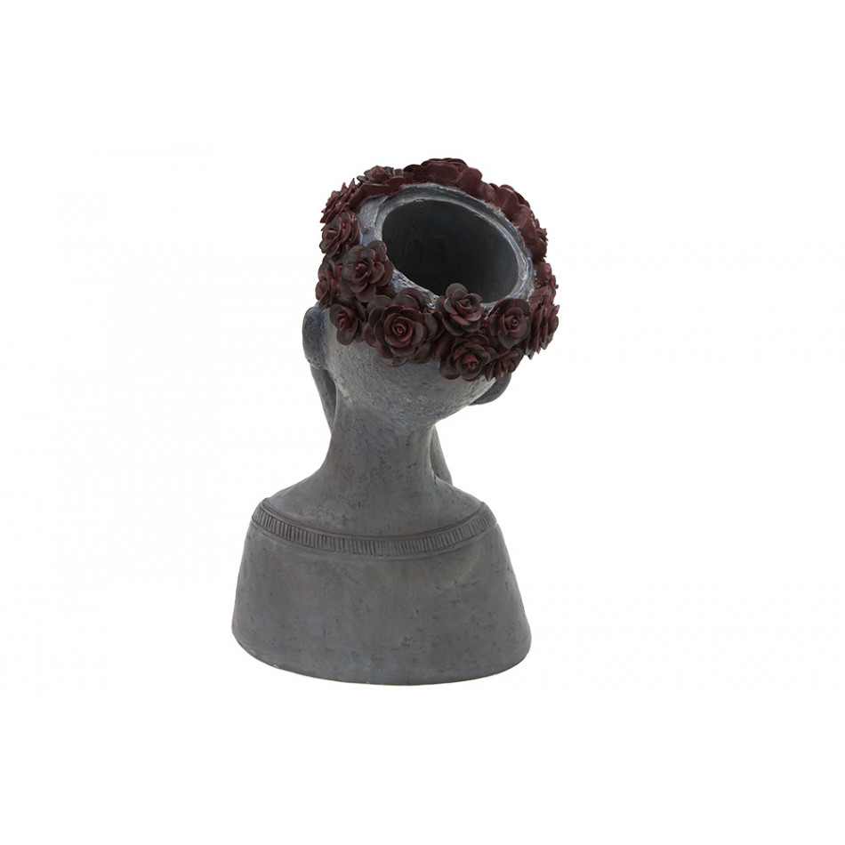 Decorative flower pot Girl bust, red/grey,24x18x35cm