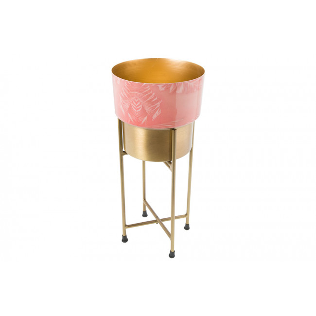 Pot on stand Lille, brass antique, printing/ clear enamel16x