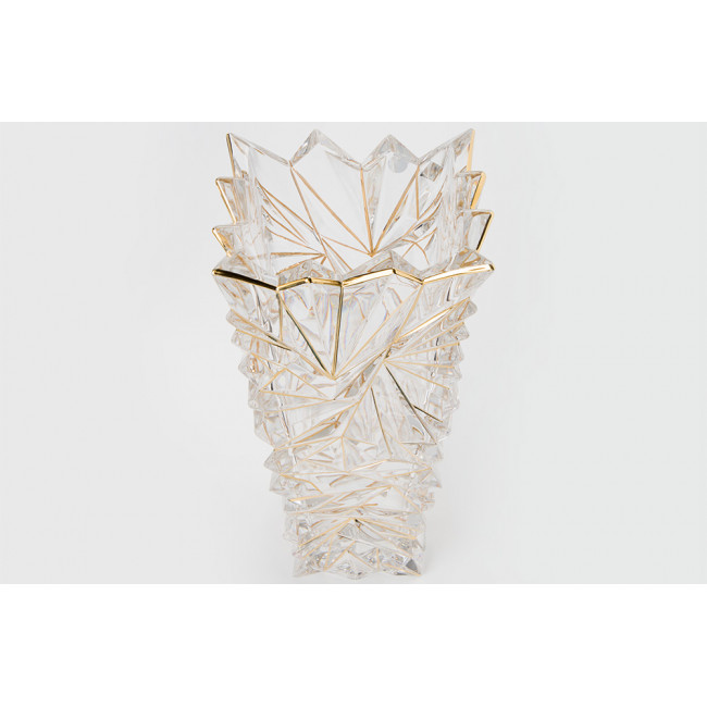 Crystal vase Glacier with gold lines/rim lead,  30x14x11.5cm