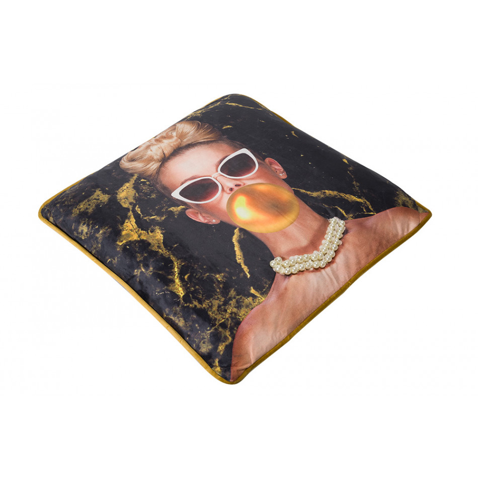 Cushion Lady Chewing, velvet, black, 45x45cm