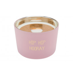 Scented soy candle in glass jar Hip hip hooray, pink, 25 h