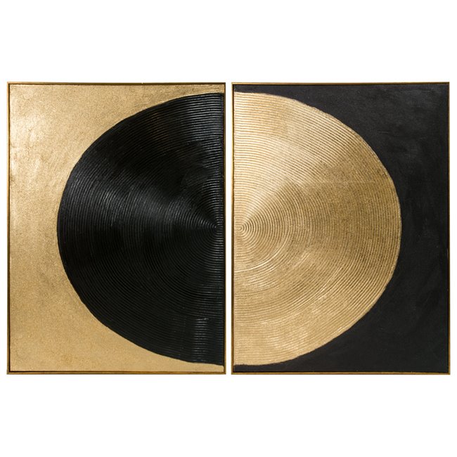 Canvas painting Circle x2, compl., black/gold, 76x102cm
