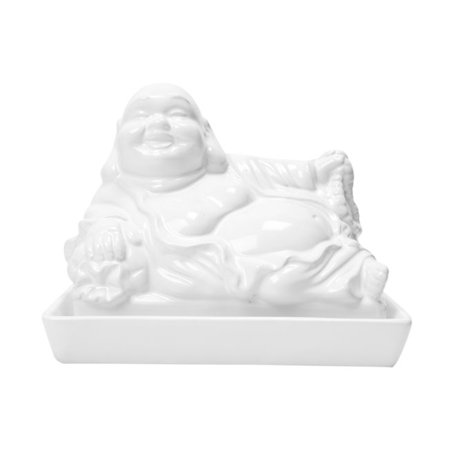 Butter dish Buddha, white, ceramic, 17x14cm