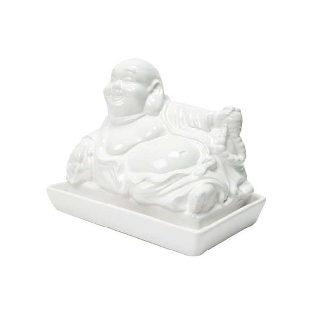 Butter dish Buddha, white, ceramic, 17x14cm
