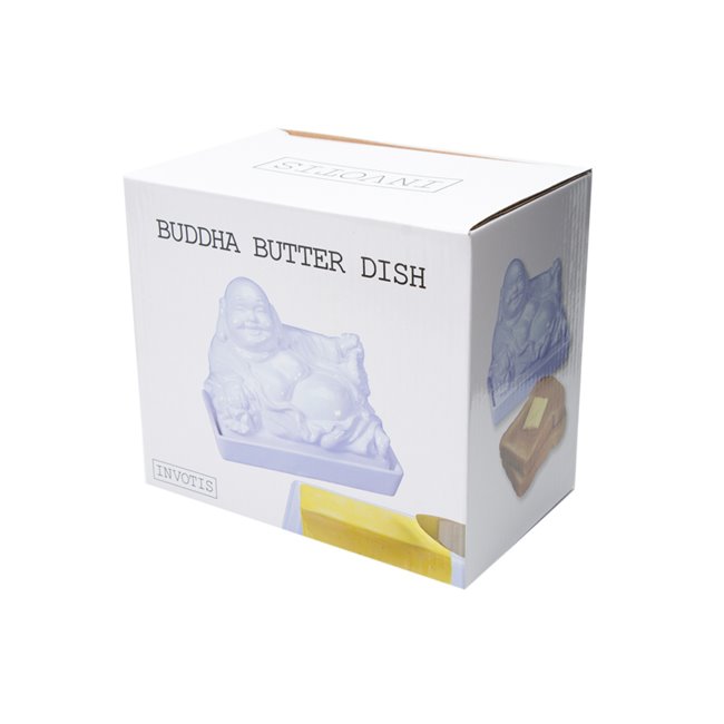 Butter dish Buddha, white, ceramic, 17x14cm