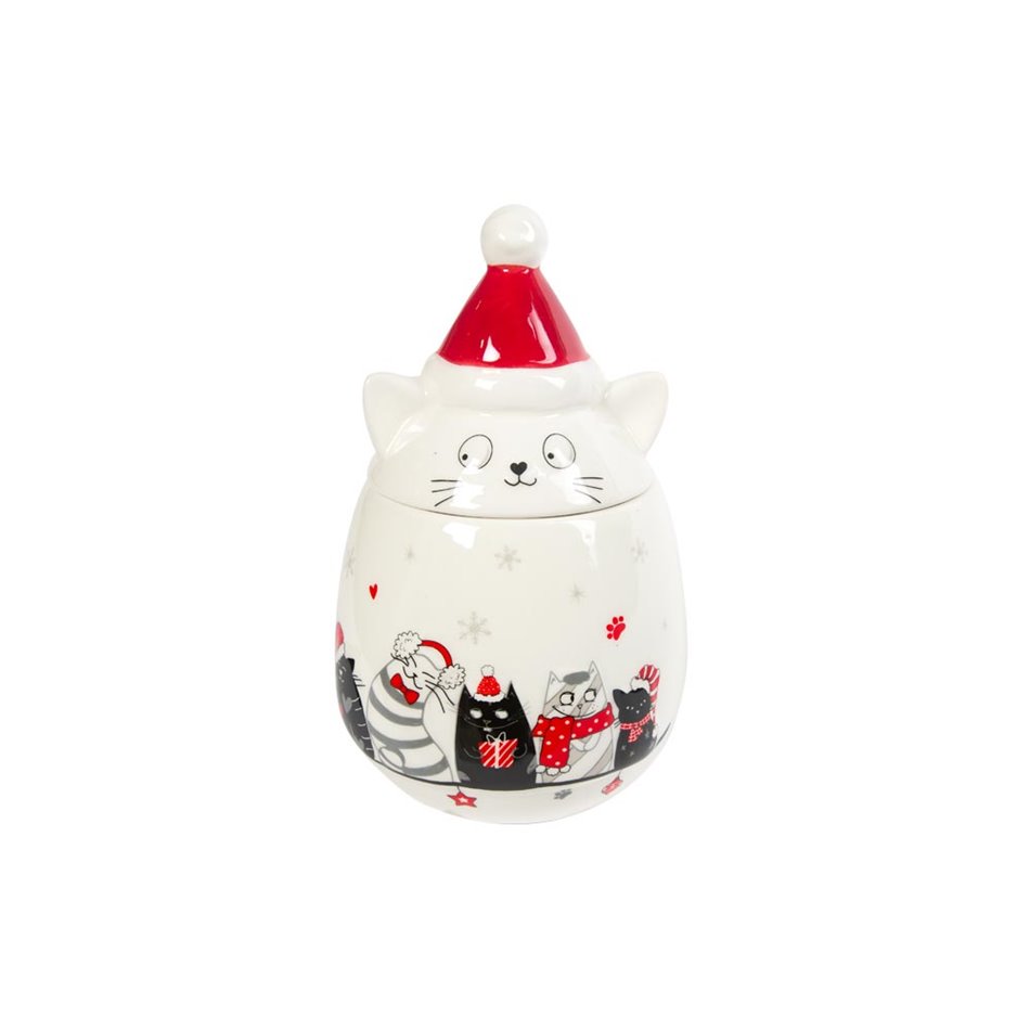Jar Christmas Cat, ceramic, 11x18x11cm