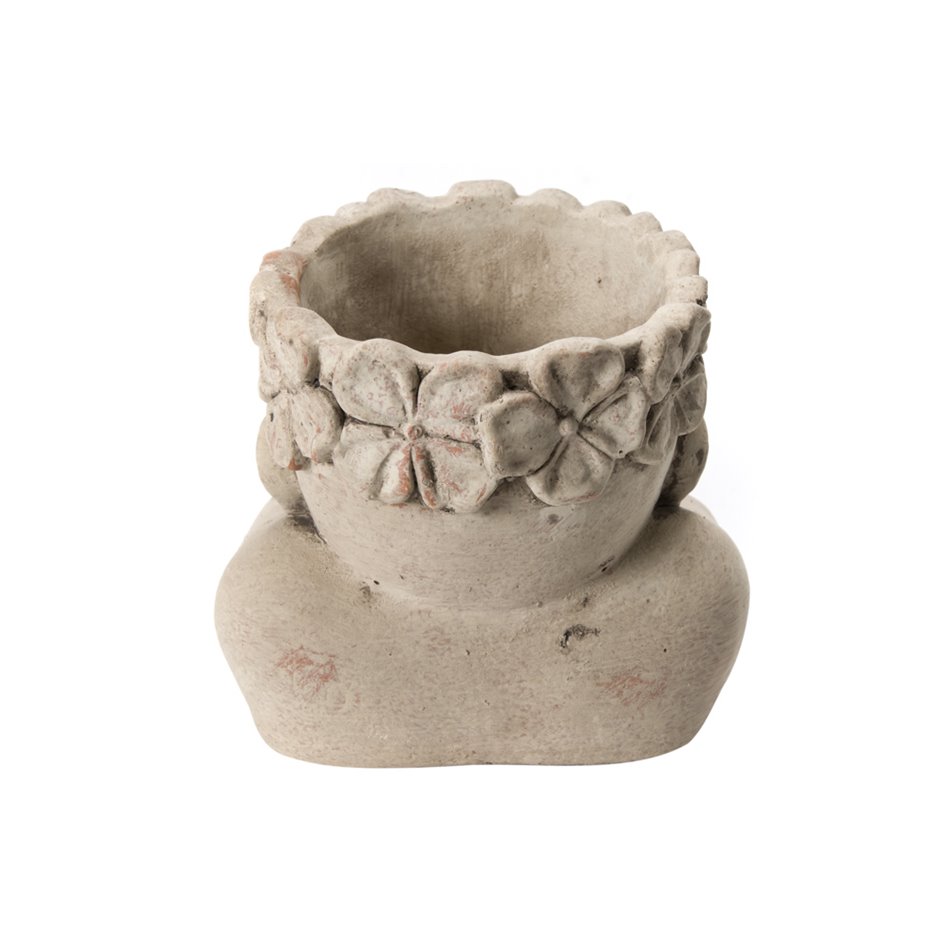 Flower pot  Head, grey cement, 16x15x14cm, D12 cm