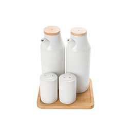 Oil and vinegar set, bamboo/ceramic,15.3 x13.3 x18cm