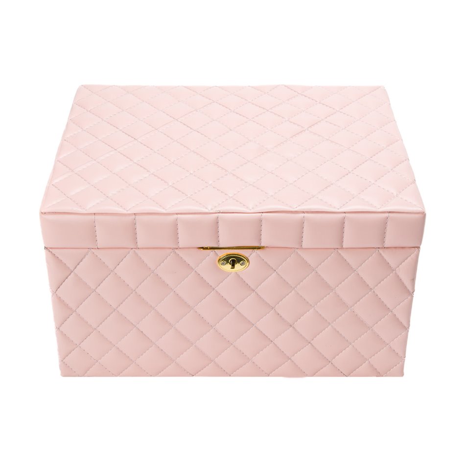 Jewellery box Harena, pink PU/ beige velvet, H20x34x26cm