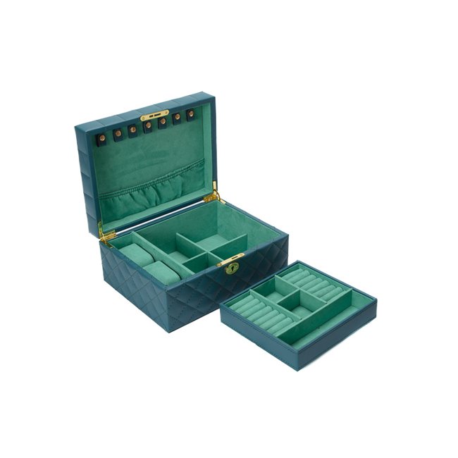Jewellery box Haralla, green PU/green velvet, H12.5x27x20.5cm