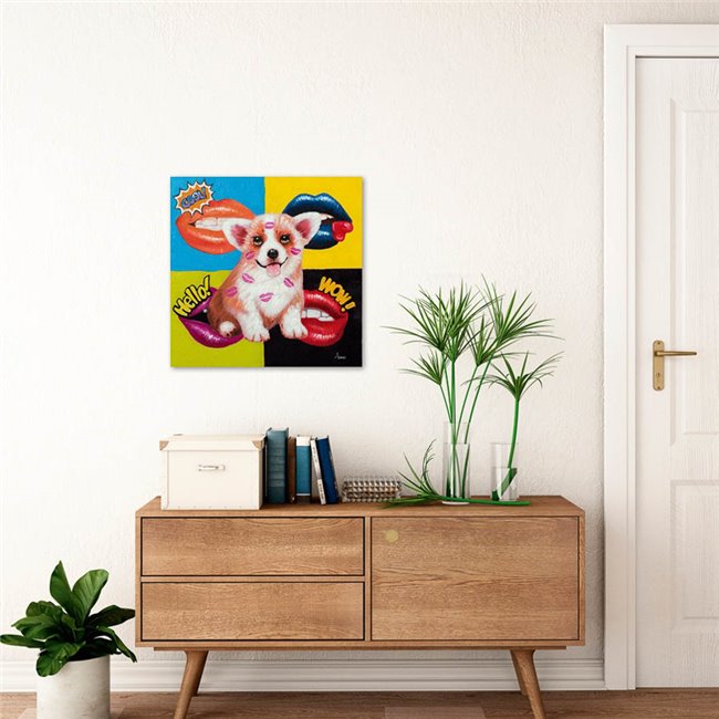 Painting Doggy with Pop Art mouths, 60x60cm
