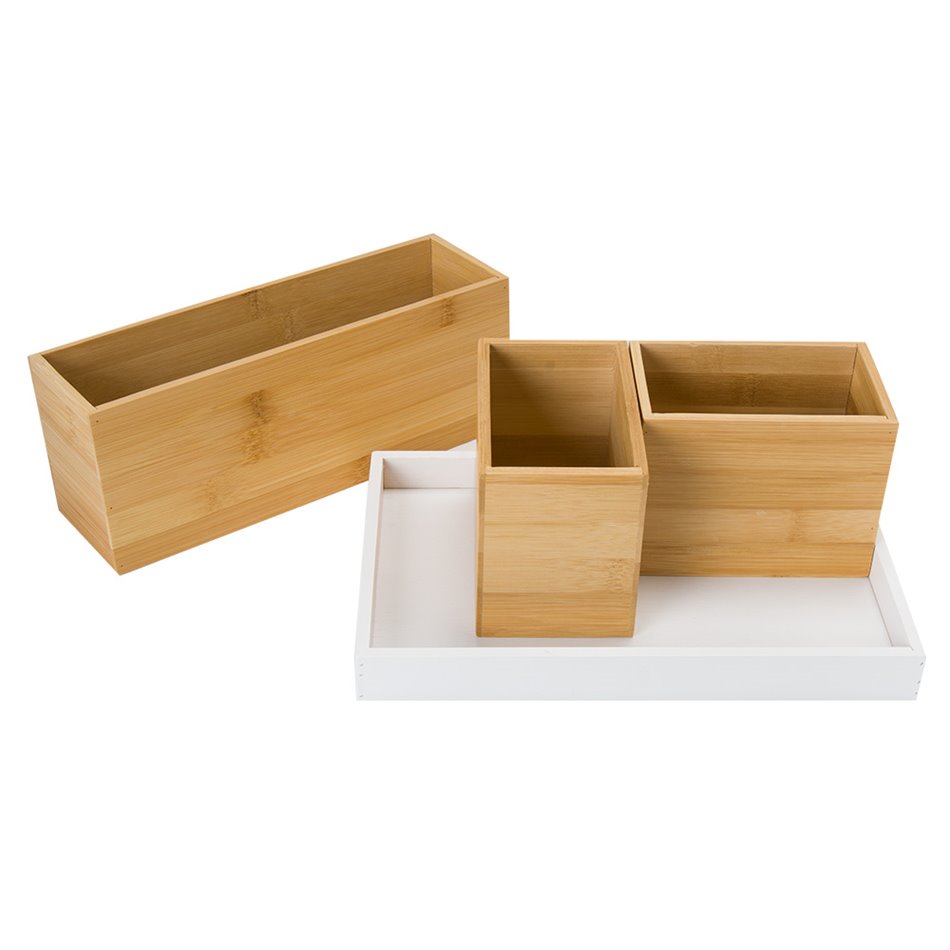 Organizer-box Modern, white, 4 sections with plate, H11x28x17.5cm (4x H10x13x8cm)