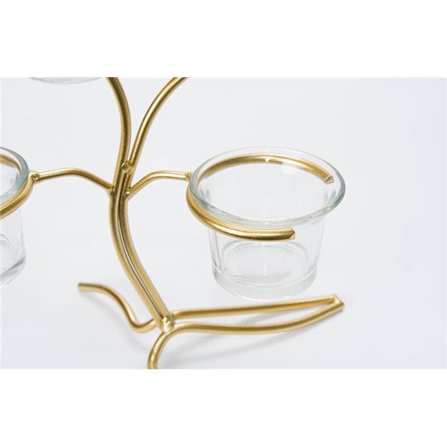 Candle holder Tree, metal/glass, golden, 19x15x21cm