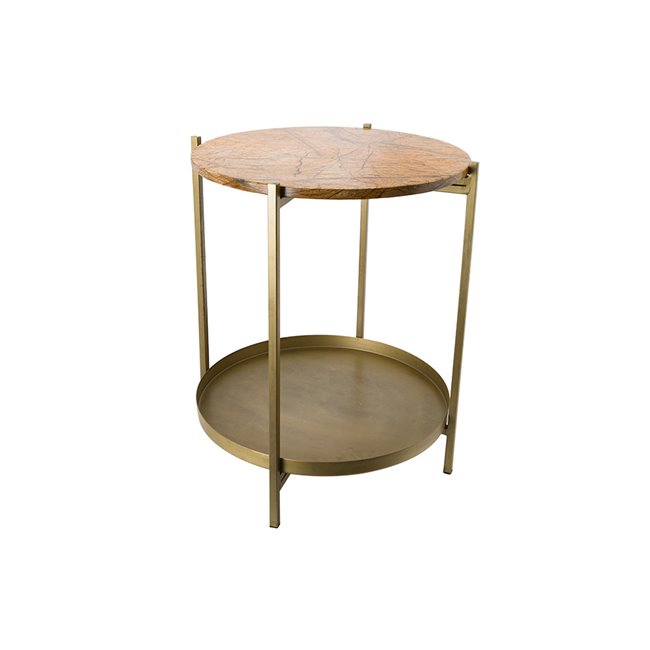 Table Lizi, brass antique/ artificial marble top, D41x51cm