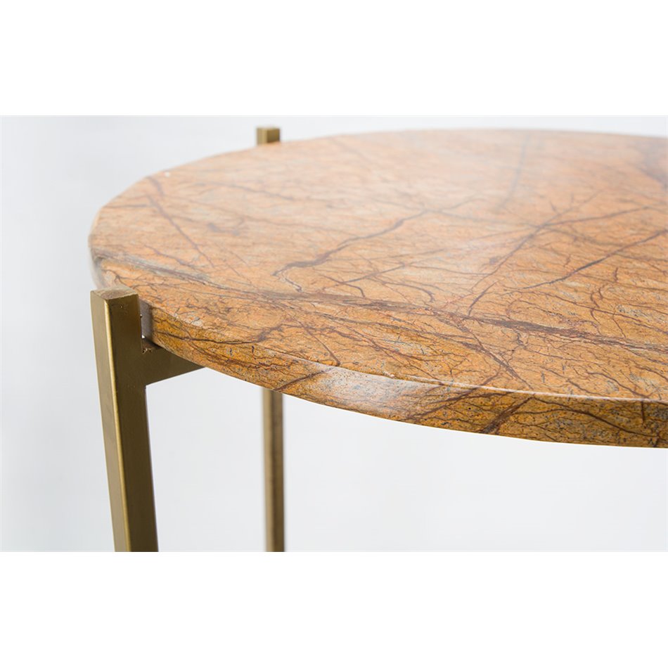 Table Lizi, brass antique/ artificial marble top, D41x51cm