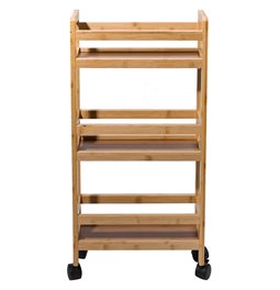 Shelf Narrow wheels troley, bamboo, H74.5x36x15cm