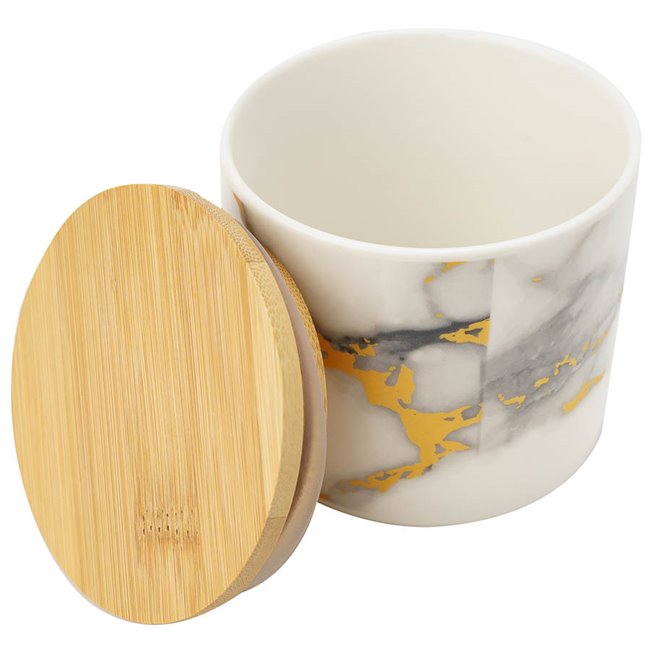 Storage jar with bamboo lid, ceramic, D10x9cm