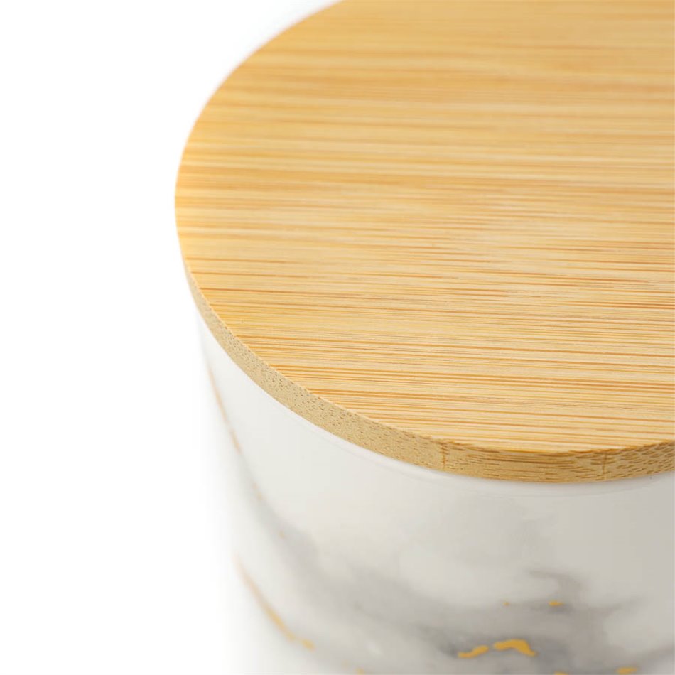 Ящик для хранения с бамбуковой крышкой, керамический, D10x14cm
