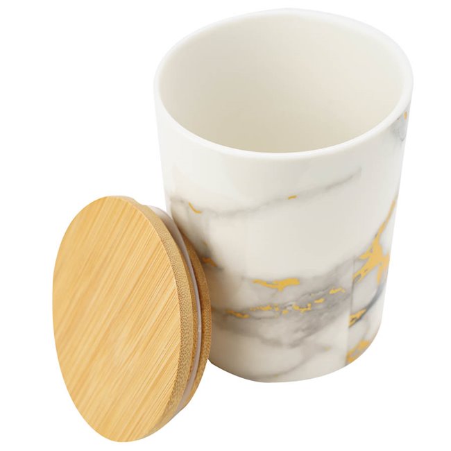 Storage box with bamboo lid, ceramic,  D10x14cm