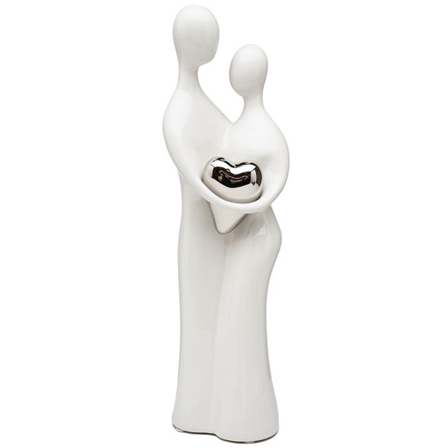 Decor Couple with heart, white/silver, H39cm