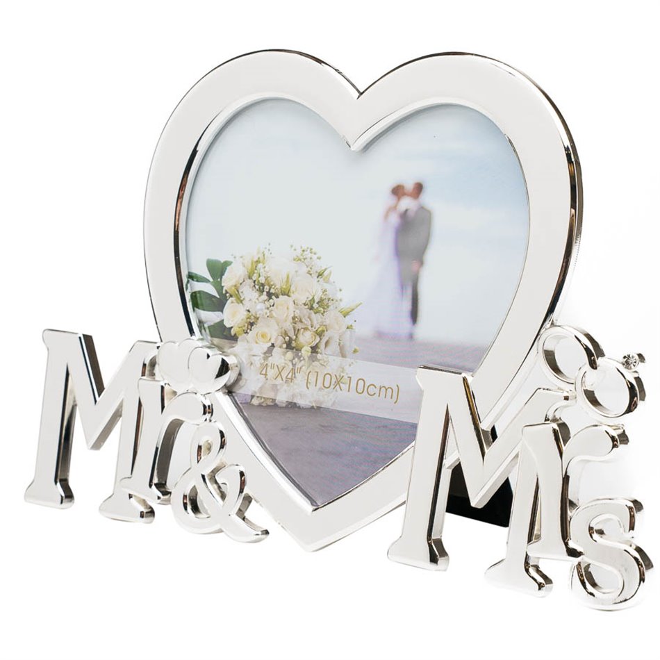 Photo frame Wedding, 10x10cm, metal, silver, H12x18cm