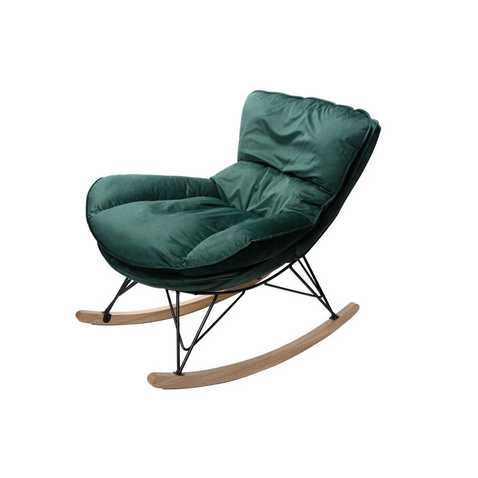 Rocking chair Damme 57, green,velvet,H77x80x90cm seat h.50cm