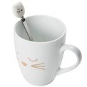 Mug Cat with spoon, white, 10x11.5x8.2cm
