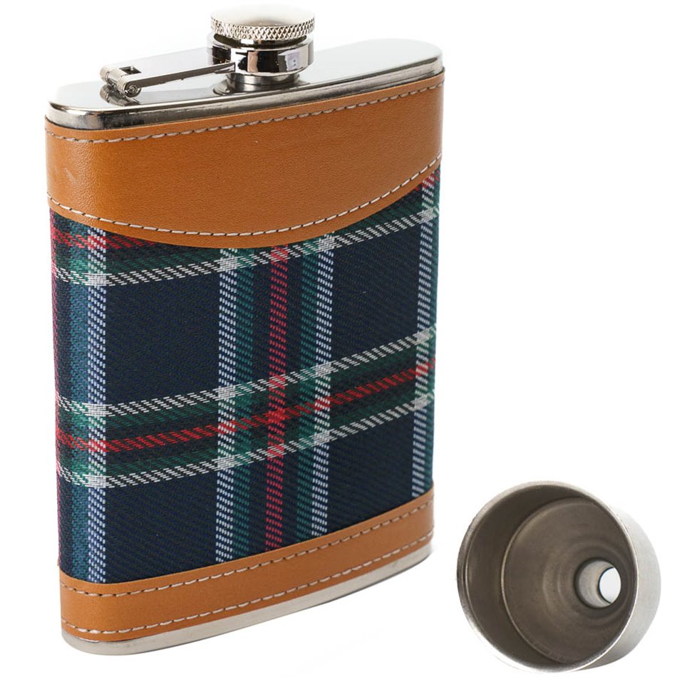 Flask Scottish, with leather cover,  H13.5x9.5cm