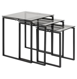 Nest table set Akatri, black, glass top, H55cm, D50cm