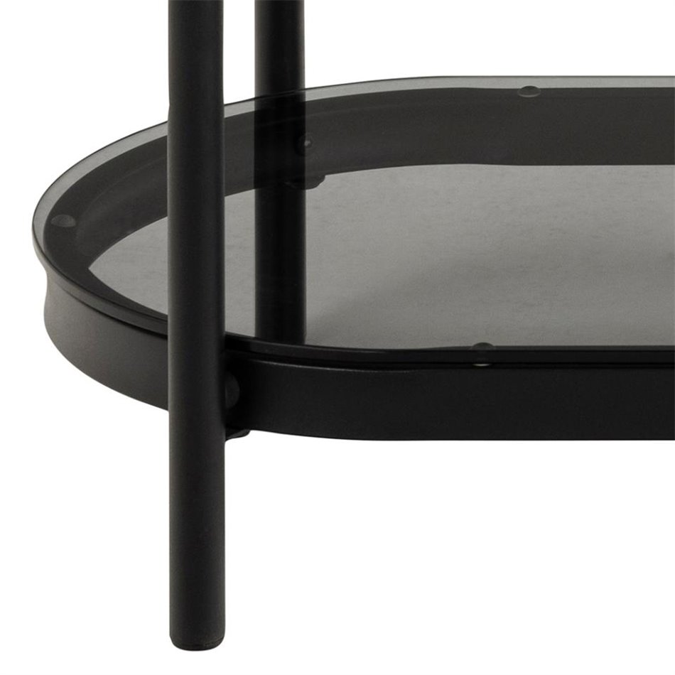 Console Ayonne, oval, black/grey, glass top, H76x86x35cm