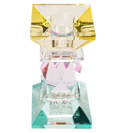 Crystal candleholder, yellow/pink/mint, H12x6x6cm