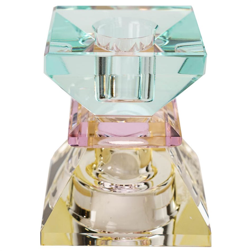 Crystal candleholder, yellow/pink/mint,H7.5x6x6cm