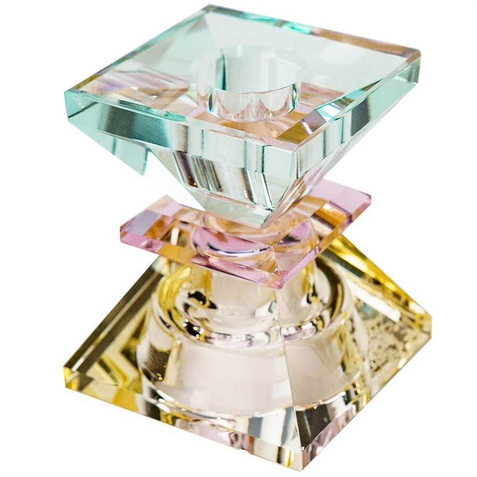 Crystal candleholder, yellow/pink/mint,H7.5x6x6cm