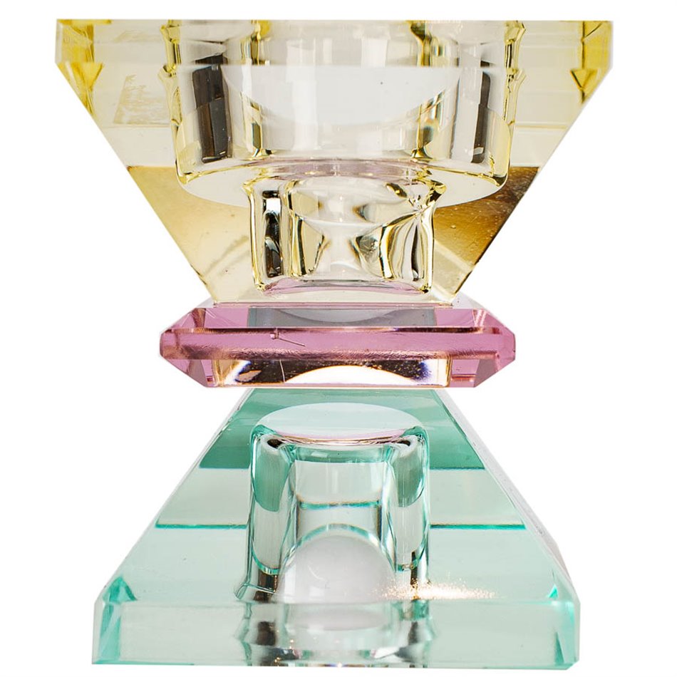 Crystal candleholder, yellow/pink/mint,H7.5x6x6cm