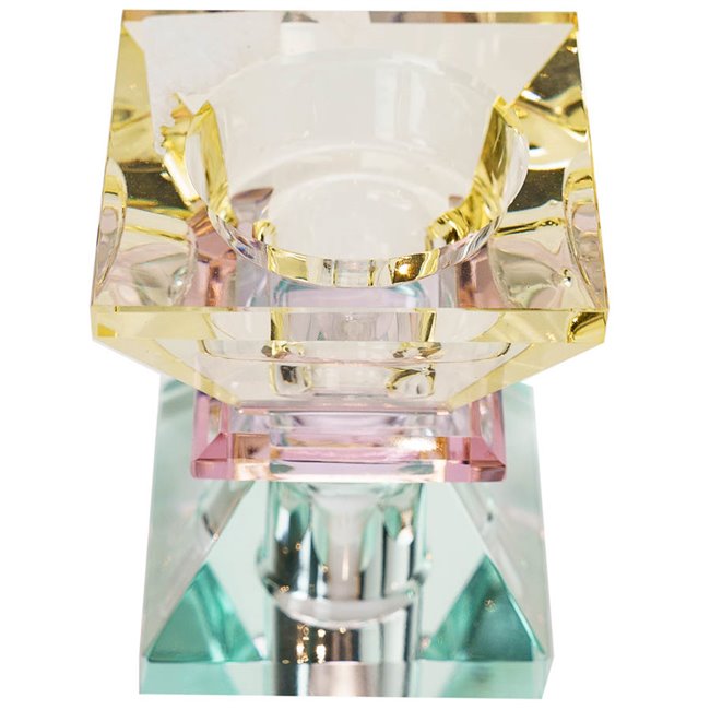 Crystal candleholder, yellow/pink/mint,H7.5x6x6cm