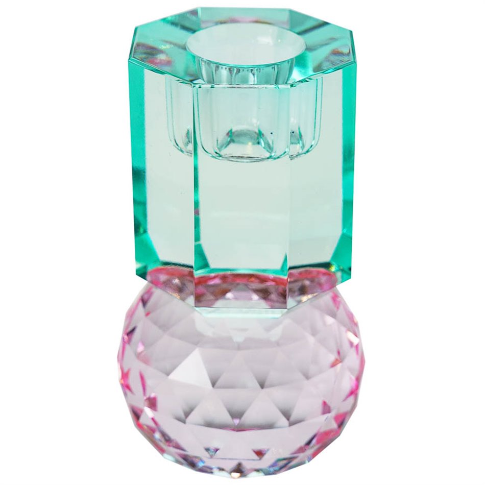 Crystal candleholder, pink/mint,  H10.5cm, D6cm