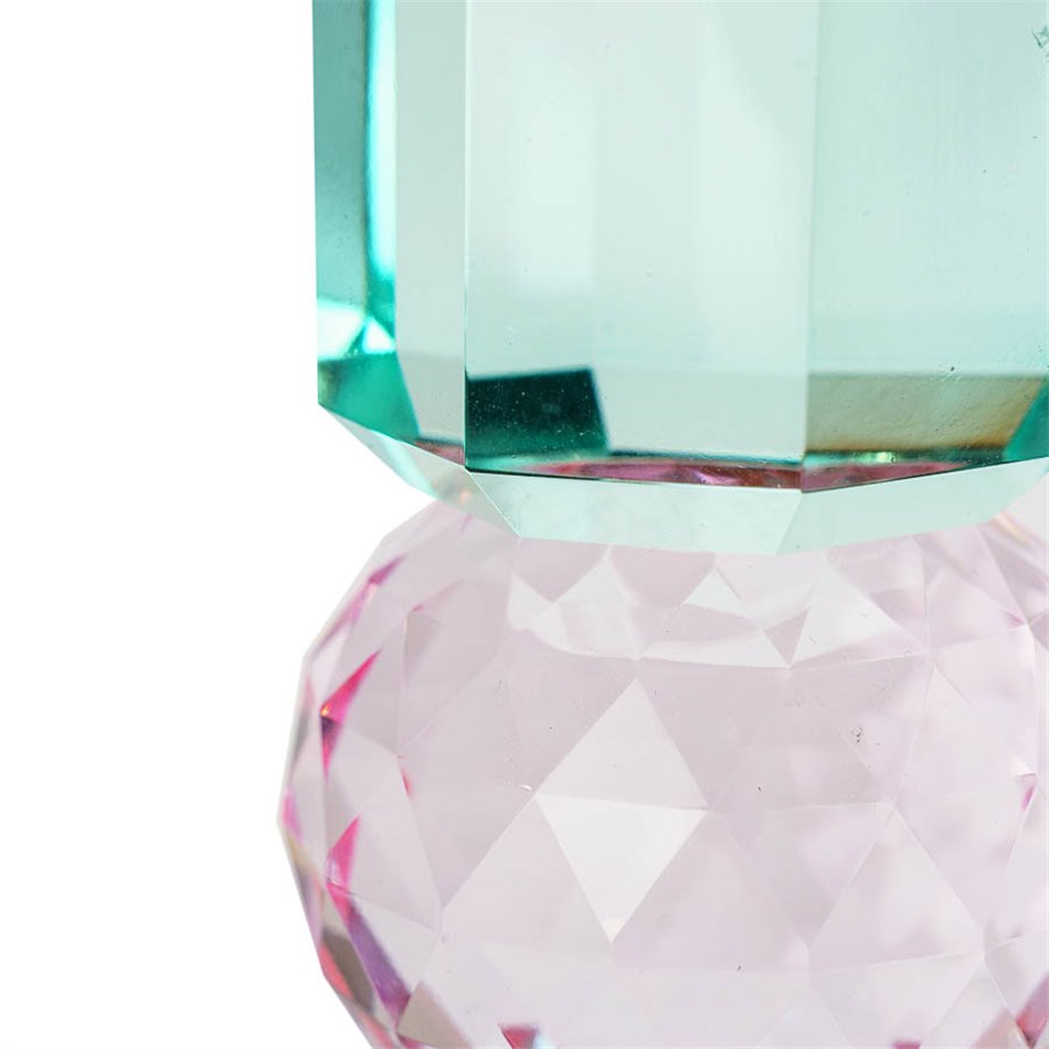 Crystal candleholder, pink/mint,  H10.5cm, D6cm