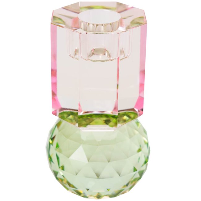 Crystal candleholder, mint/pink, H10.5cm, D6cm
