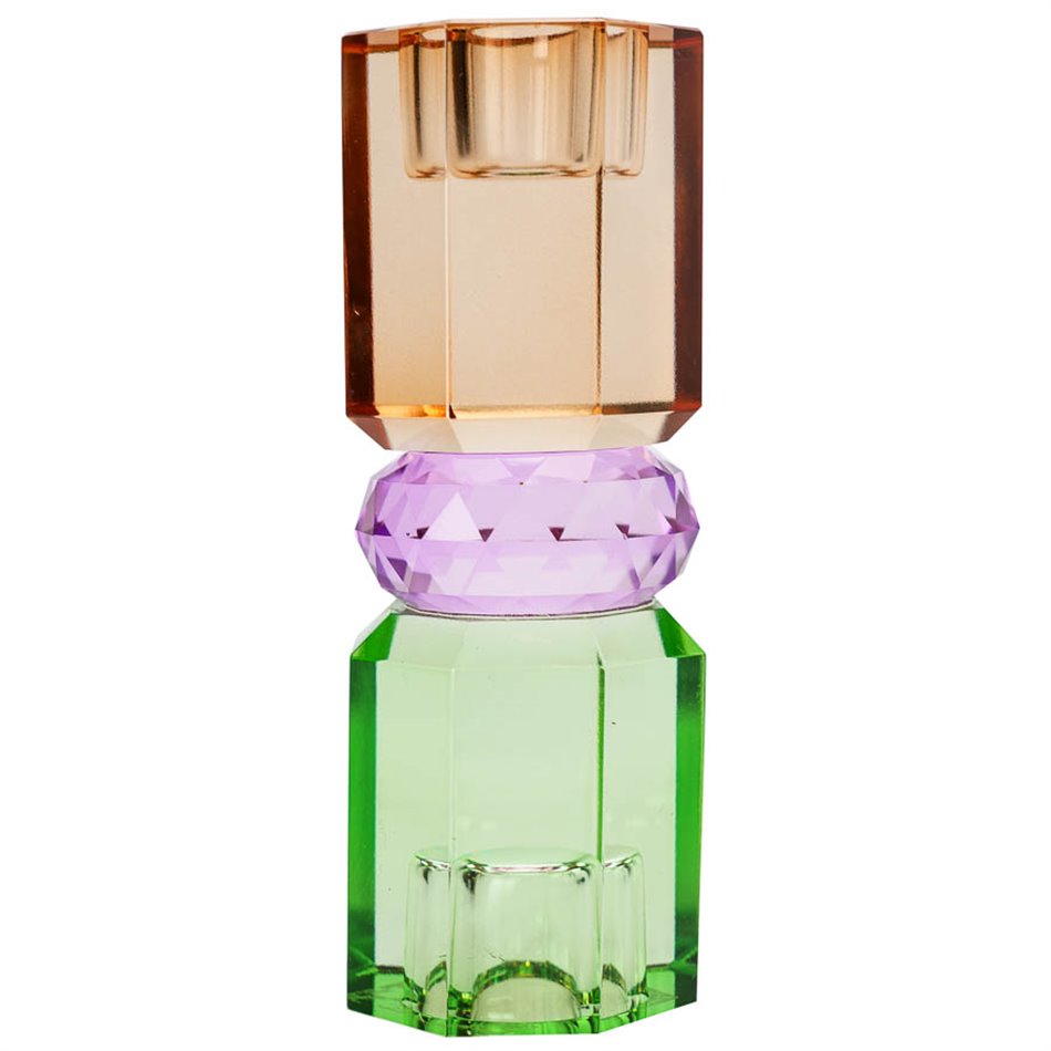 Crystal candleholder, mint/violet/brown, H15cm, D5.5cm