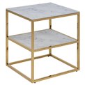 Bedside table Alis, top glass, white marble look/gold legs,  H50.5x45x40cm
