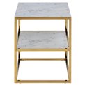 Bedside table Alis, top glass, white marble look/gold legs,  H50.5x45x40cm