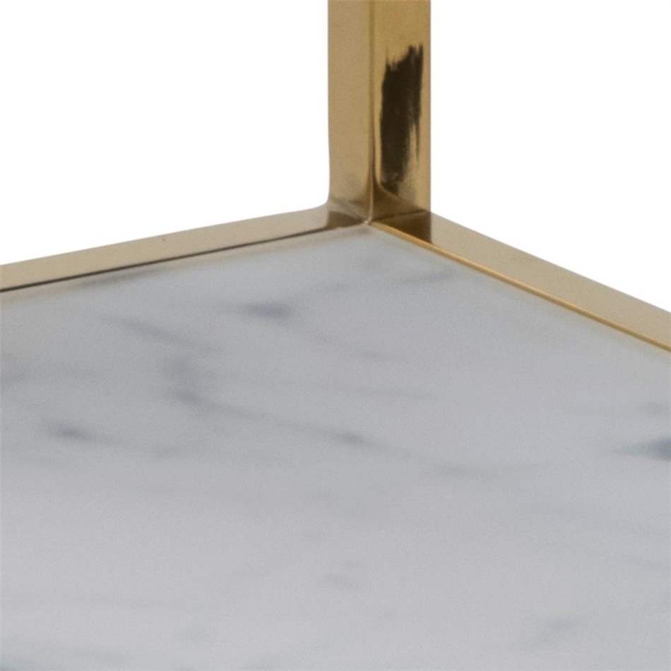 Bedside table Alis, top glass, white marble look/gold legs,  H50.5x45x40cm