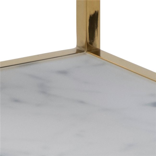 Bedside table Alis, top glass, white marble look/gold legs,  H50.5x45x40cm