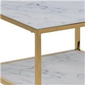 Bedside table Alis, top glass, white marble look/gold legs,  H50.5x45x40cm