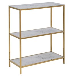 Bookcase Alis, top glass, white marble look/gold legs, H80x69.5x30cm