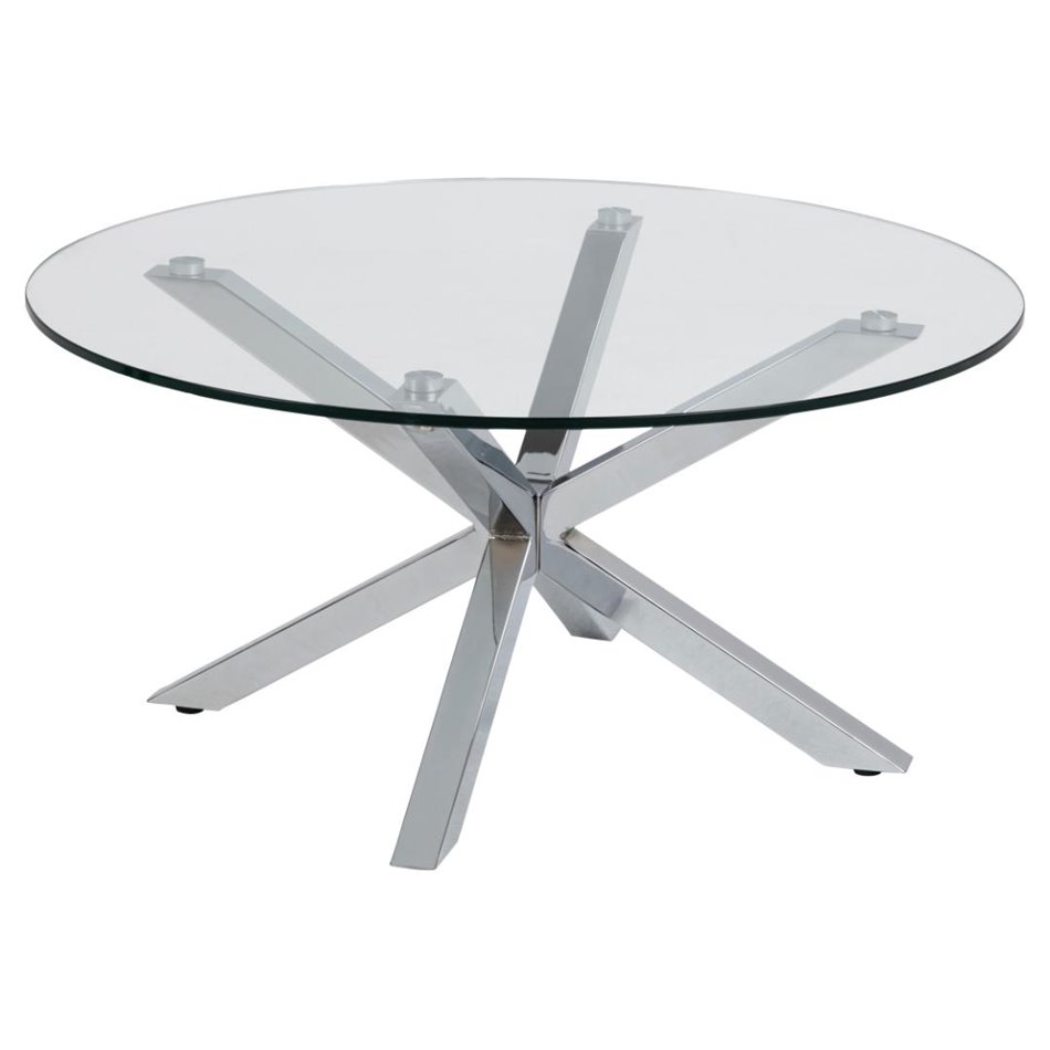 Coffee table Aheaven, top glass/silver legs, D82cm, H40cm