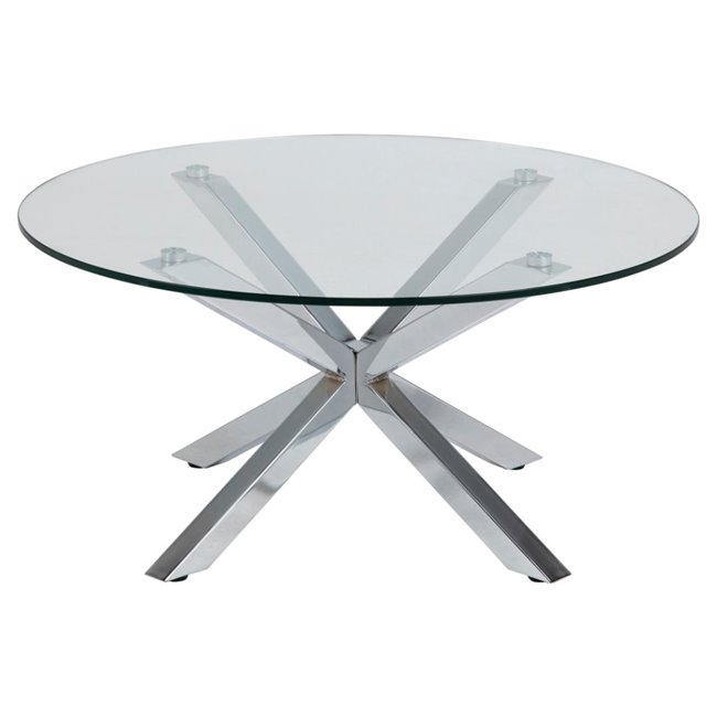 Журнальный столик Aheaven, стеклянная поверхность/серебряные ножки, D82cm, H40cm