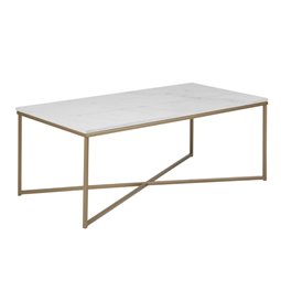 Coffee table Aisma, white, artificial marble/brass colour legs, H46x120x60cm