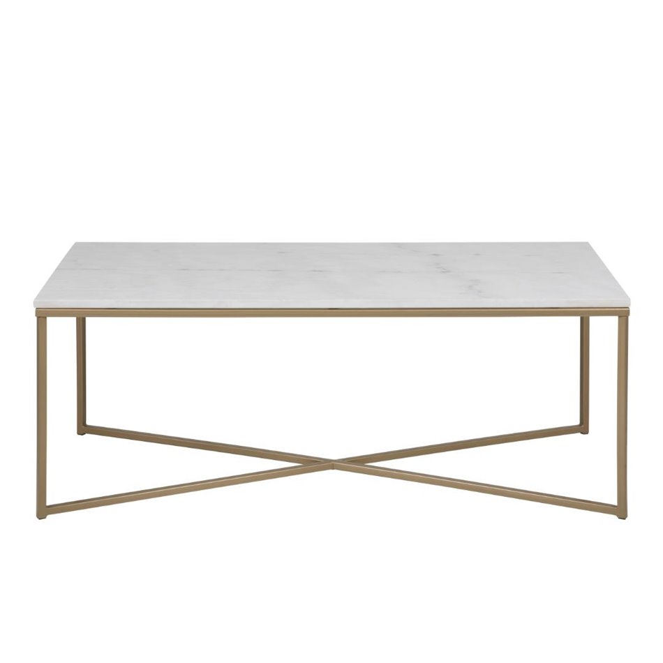 Coffee table Aisma, white, artificial marble/brass colour legs, H46x120x60cm