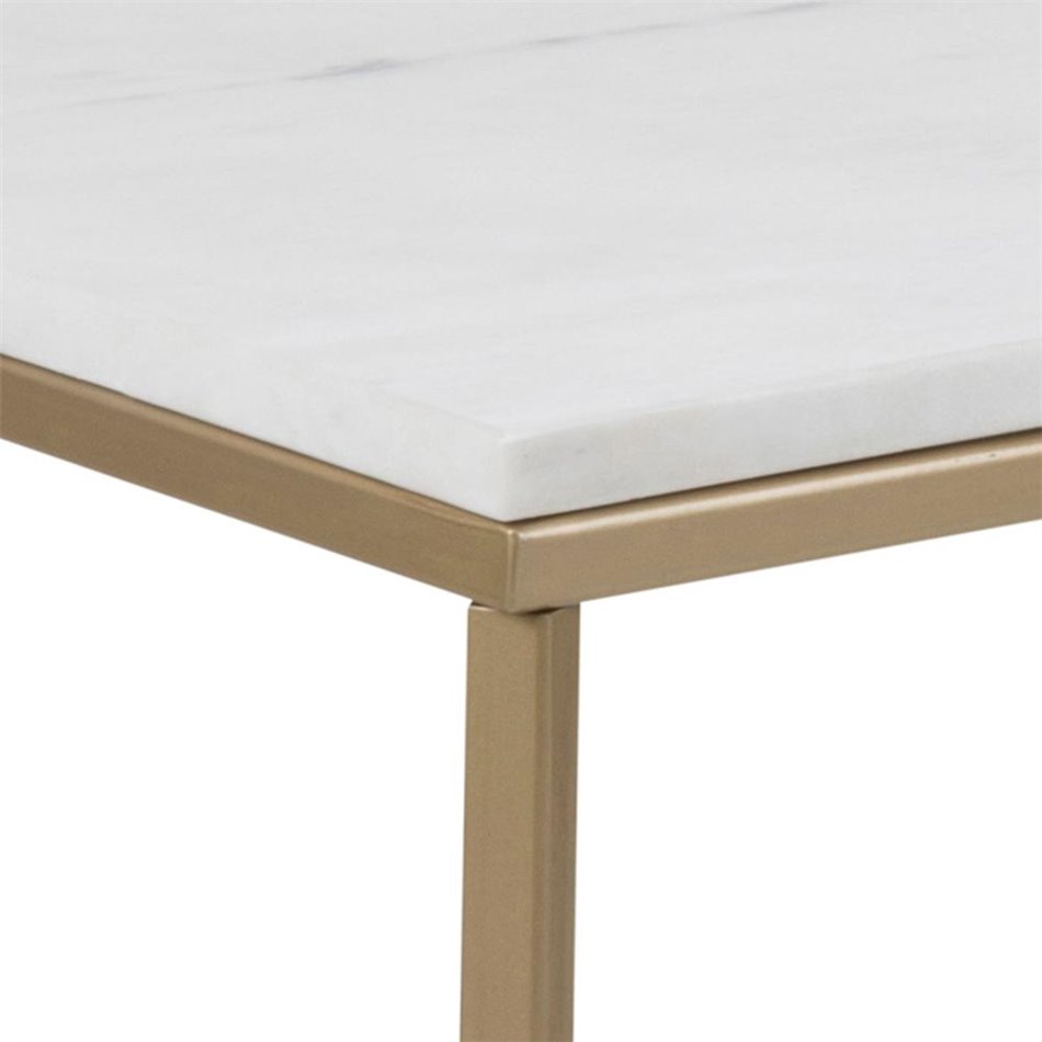 Coffee table Aisma, white, artificial marble/brass colour legs, H46x120x60cm